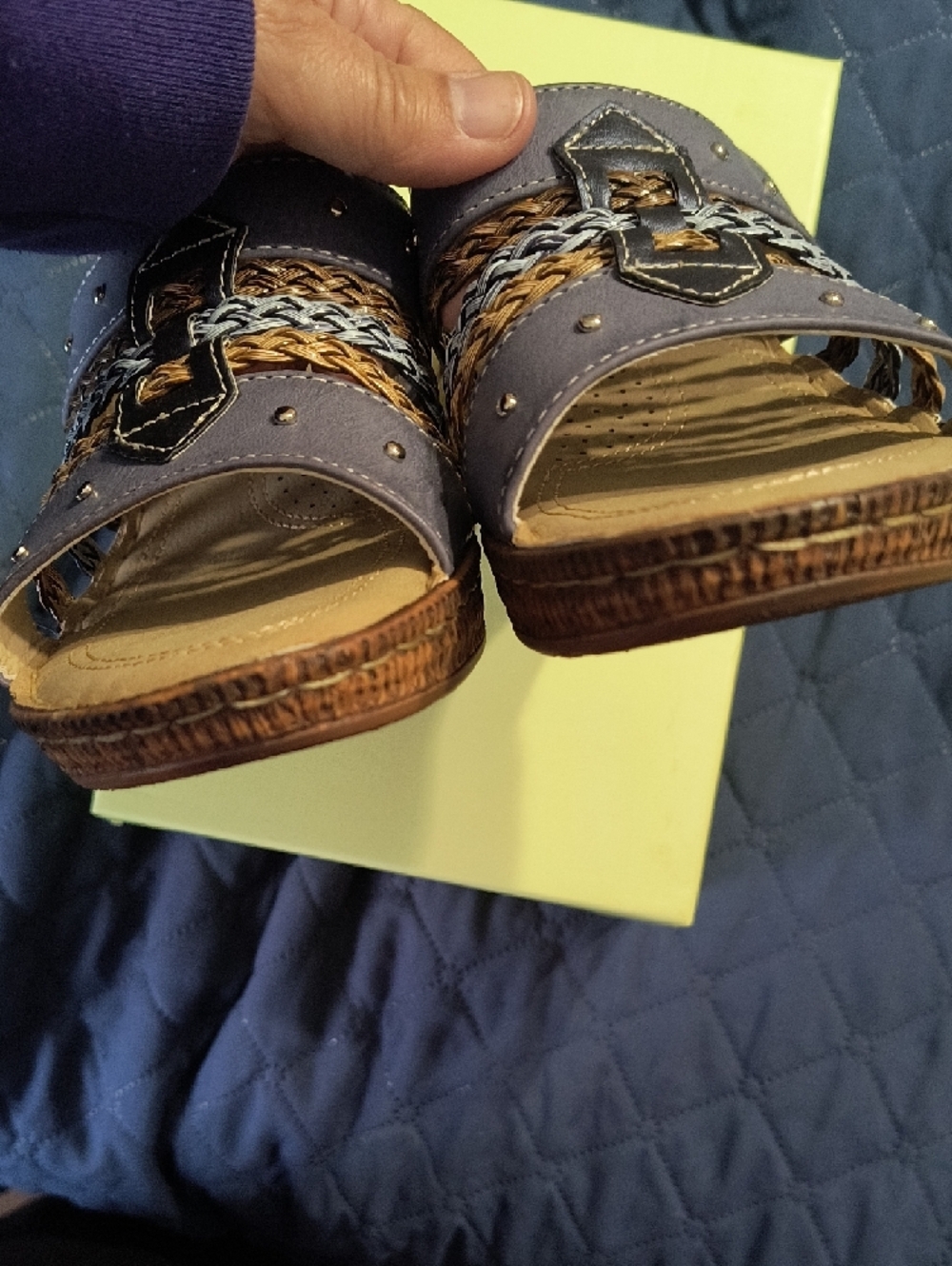 Payrizia Women's Brown and Blue Braided Wedge Sandals - Picture 5 of 8